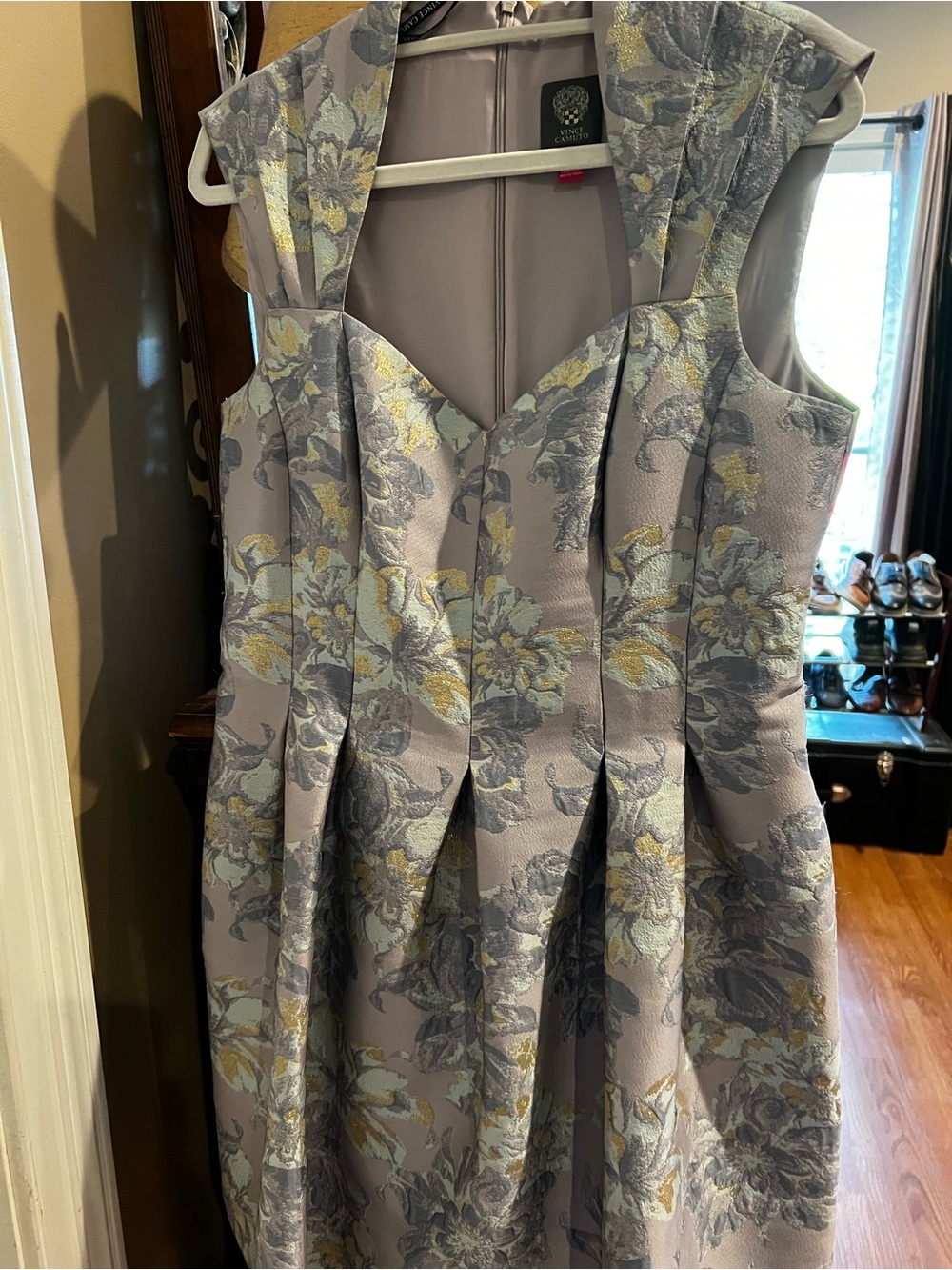 Vince Camuto Lilac Floral Sweetheart Pleated Dress